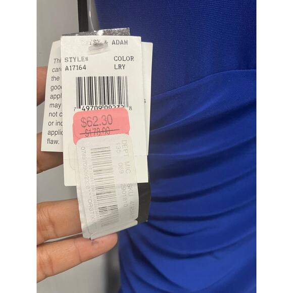 Betsy &‎ Adam Dress Sz 10 Blue Waterfall Formal Prom Dance Cocktail Evening Long - Picture 6 of 7